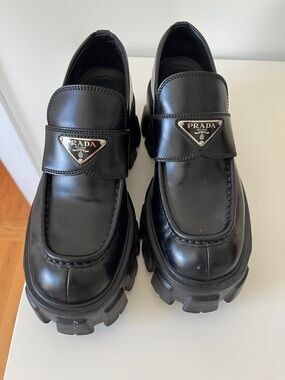 Prada Black Leather Chunky Lug-Sole Loafers
